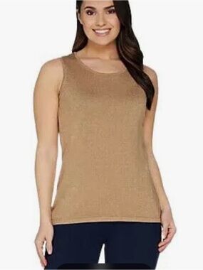 🐷 Belle by Kim Gravel Dark Gold Lurex Tank A301586 QVC